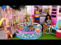 Barbie & Ken Doll Family Getting Ready for Pool Party