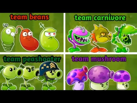 Team Beans - Team Carnivore - Team Peashooter - Team Mushroom - Plants vs Zombies 2