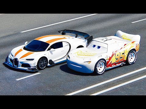 Lightning McQueen White Edition vs Bugatti Chiron SS 300+ Concept at Drag Race 20 KM