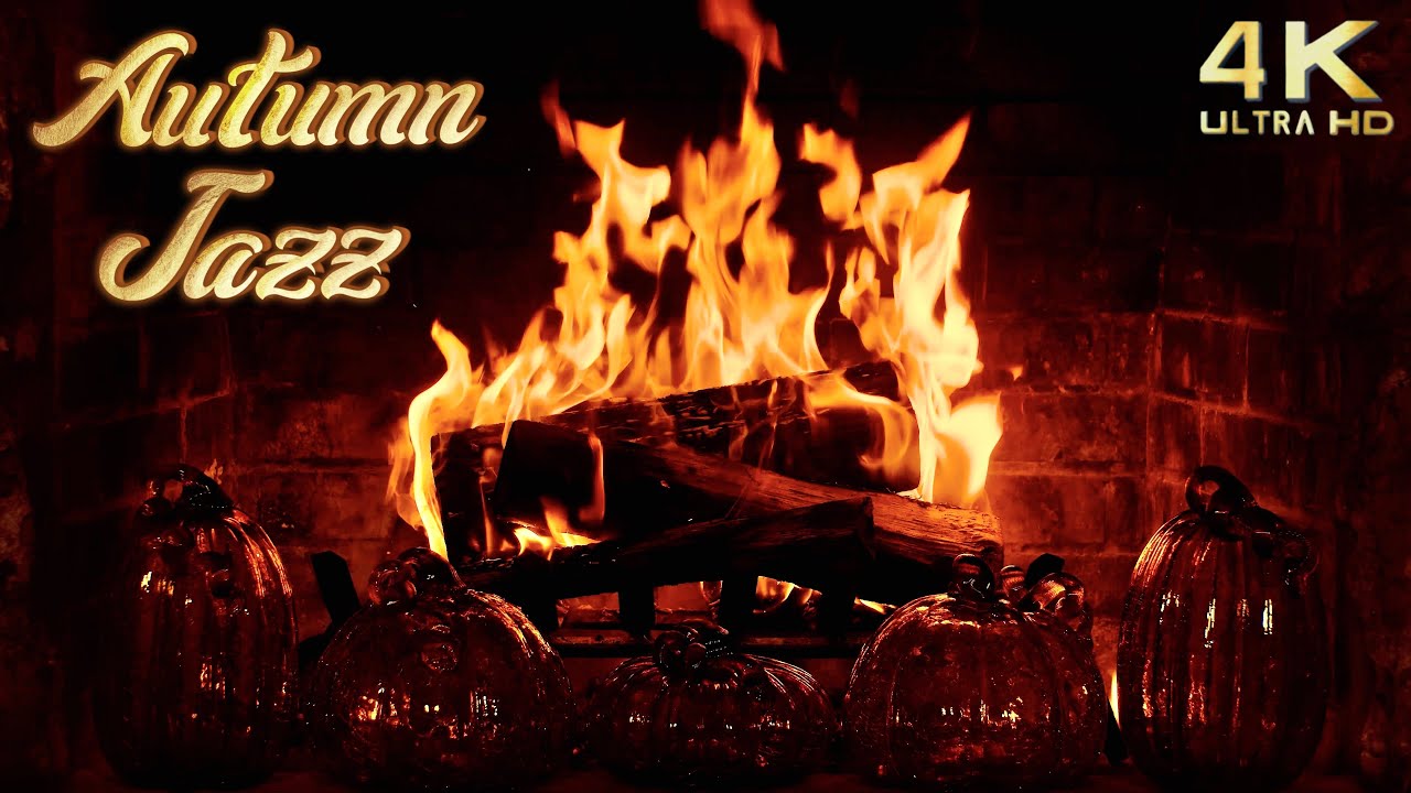 🔥 Cozy Autumn Fireplace & Jazz Music Ambience