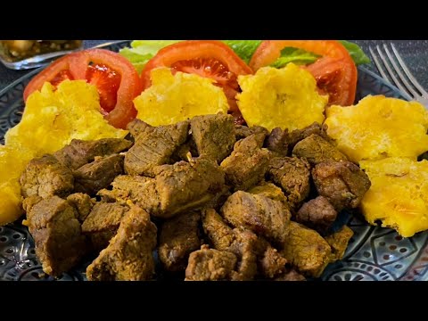 Carne Frita con Tostones de Puerto Rico [Ingredientes...