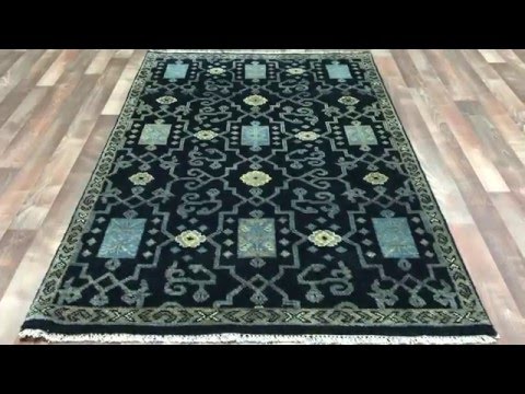 Oushak Small Oriental Black and Yellow Rug 3'10X6' - A 1159