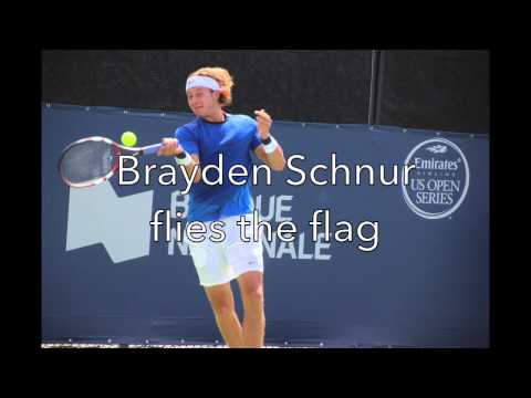 Brayden Schnur flies the Canadian flag