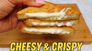 EASY AND DELICIOUS SNACK | CHEESY CRISPY MOZZARELLA AND HAM SANDWICH RECIPE