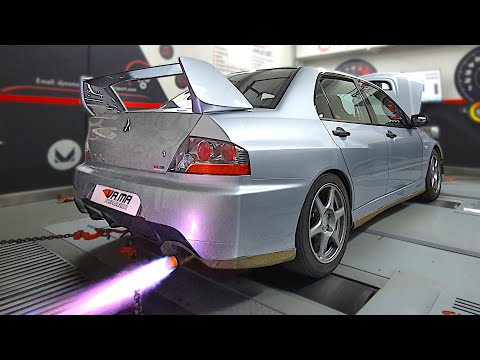 Group N tuned Mitsubishi Lancer EVO 8 RS with Aggressive Turbo Anti-Lag shooting Flames on DYNO!