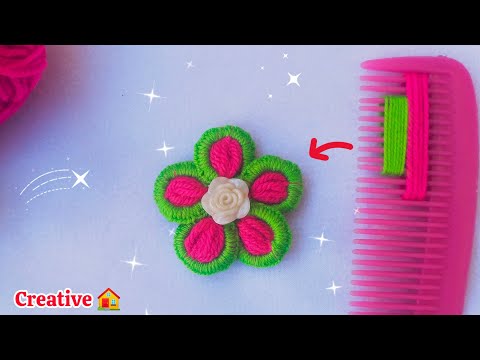 It's so Cute 💖 Super Easy Woolen Flower Making Idea With Hair Comb | DIY Woolen Flower Crafts