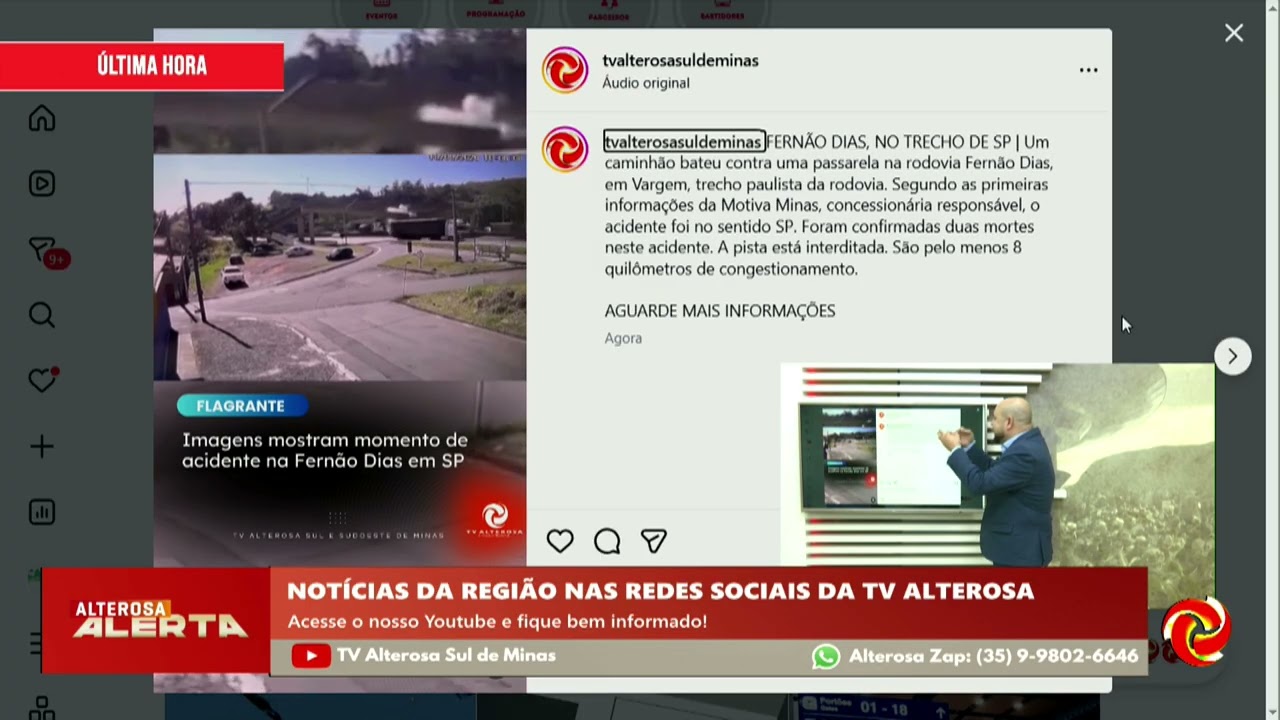 Acidente grave com morte perto de Extrema