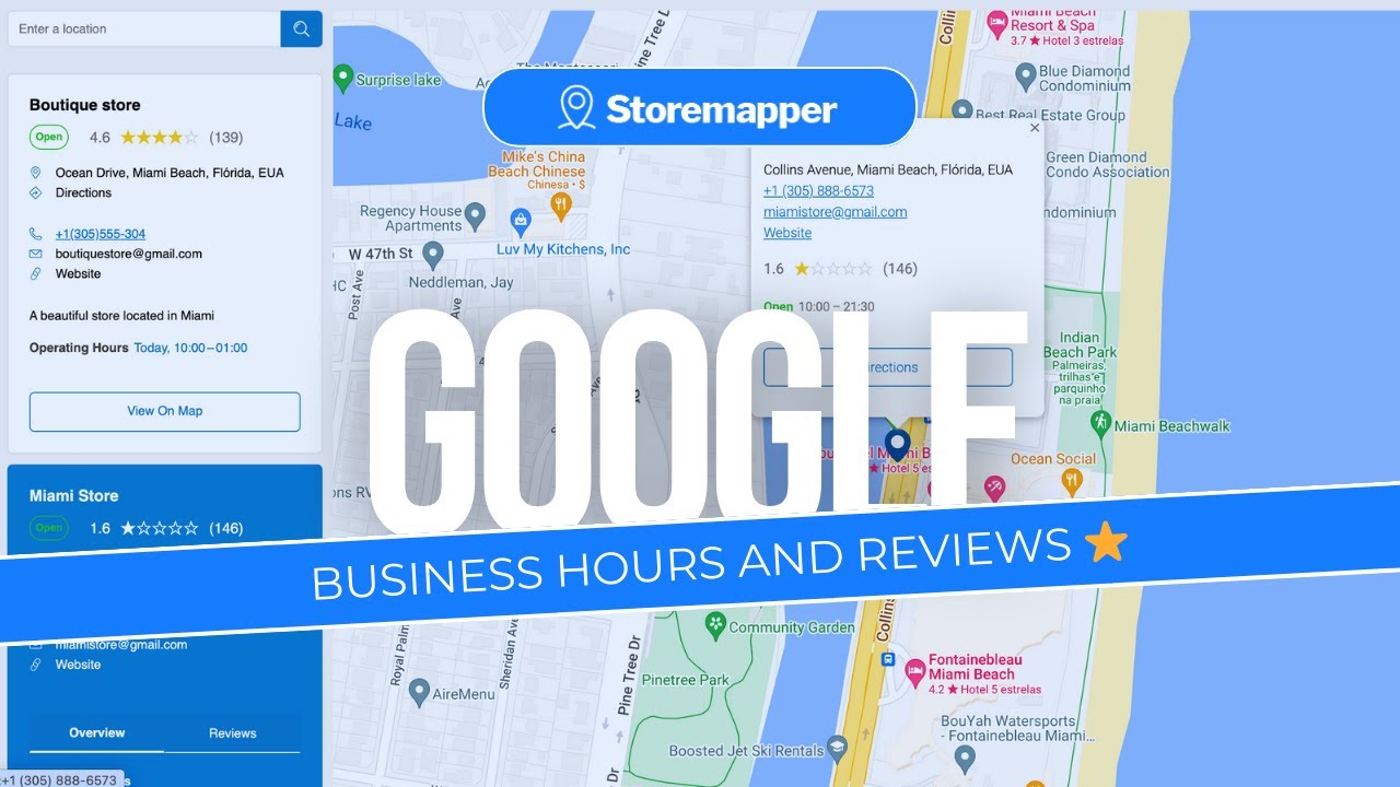 Google Business Hours and Reviews - Store Locator