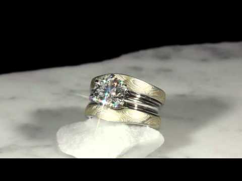 Carved Branch Mokume Enhancer and Engagement Ring Set