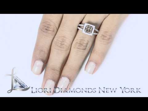FD-142 - 1.93 Ct Fancy Chocolate Brown Princess Cut Diamond Engagement Ring 14k Pave Halo