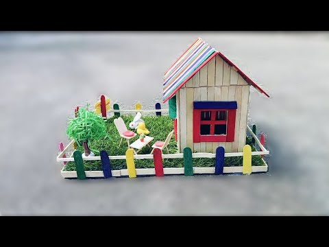 How to make ice cream stick house |  beautiful and colourful | easy ice cream sticks Hut, craft