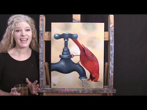 Learn How to Draw and Paint "THIRSTY CARDINAL" - Paint and Sip at Home - Beginner Acrylic Tutorial