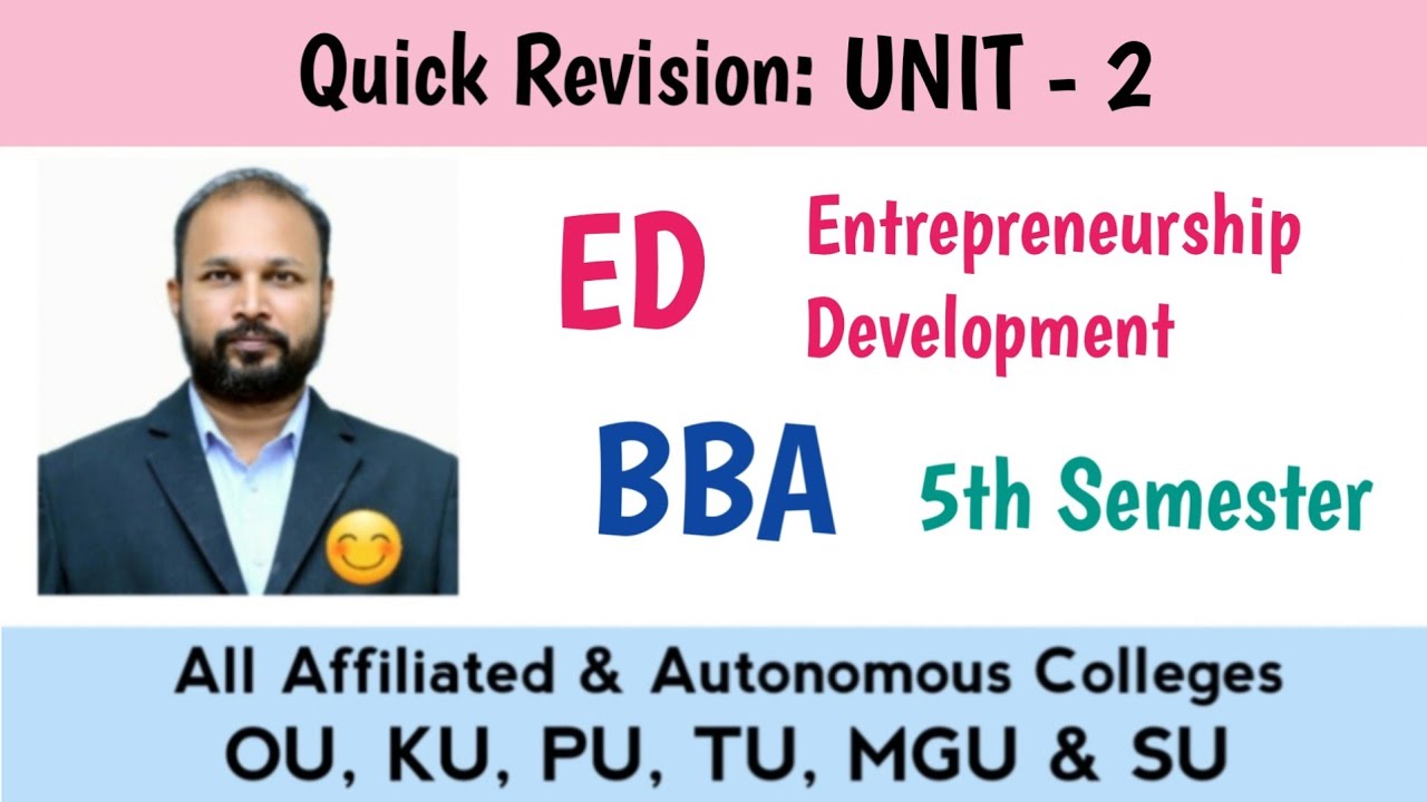 Entrepreneurship Development UNIT 2 Last Minute Quick Revision 2025-26 BBA 5th V Sem OU KU TU PU MGU