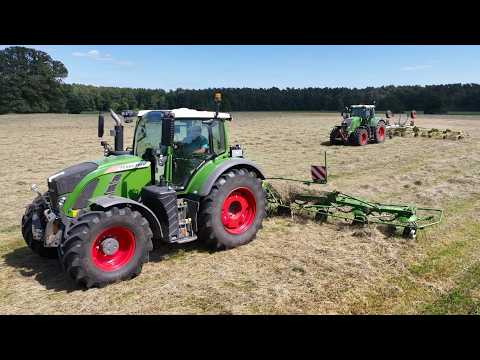 Heuwetter = Heuernte 2024 Gras wenden - schwaden - Rundballen pressen Fendt Traktoren Landwirtschaft