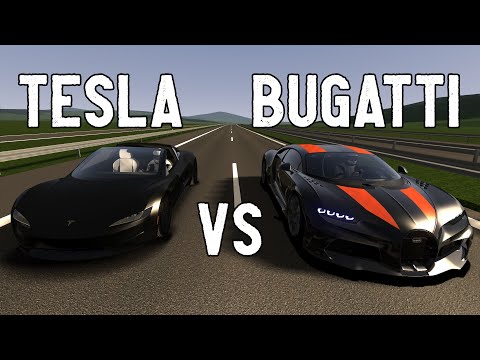 Tesla Roadster VS Bugatti Veyron Super Sport at Autobahn