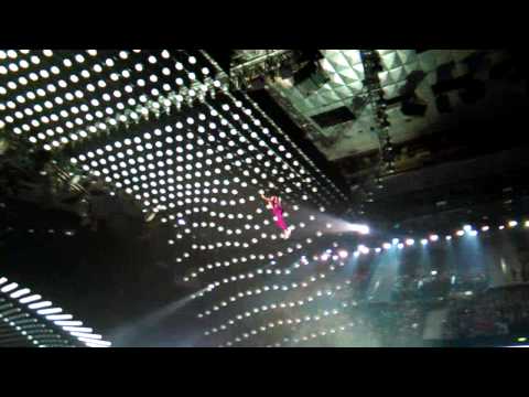 Conchita Wurst in the air at Eurovision 2015