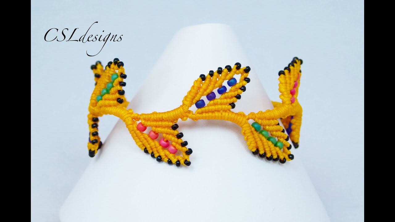 Beaded macrame leaf bracelet