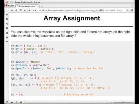 Beginner Perl Maven tutorial 4.5 - array assignment