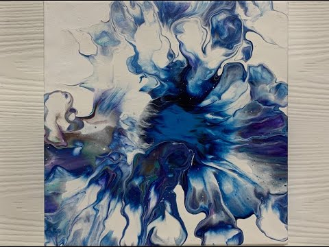 Easy acrylic pour tutorial - Blue and metallic colors - #1