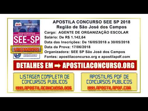 Apostila Concurso SEE SP Região de São José dos Campos 2018 PDF e Impressa