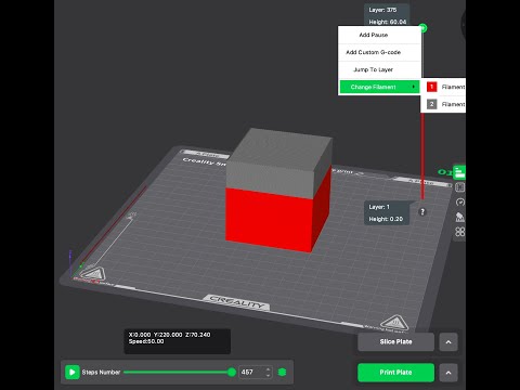 Creality Print: Multicolor Printing - Color Preview(Change Filament Button Activated)