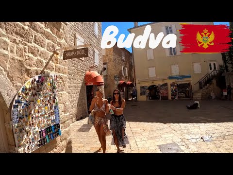 Budva, Montenegro: passeio a pé pelo centro histórico (Stari Grad) | 4K