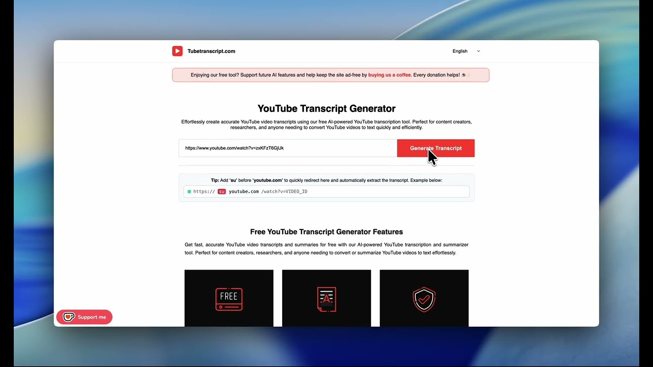 Tubetranscript video preview
