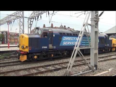37606 and 37602 depart Crewe with 4S44 Daventry - Coatbridge. 23/07/13.