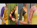 Plain Yellow Saree With Contrast Blouse Design