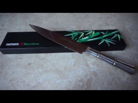 Samura BAMBOO universalus pjaustymo peilis 8"/200mm iš AUS 8 japoniško plieno 59 HRC video