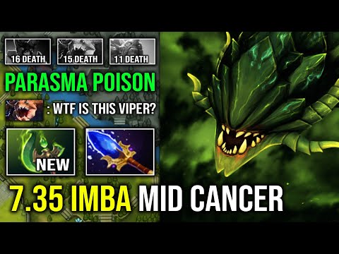 7.35 PARASMA MID CANCER Max Poison Attack 1v5 Universal Carry Viper with 825 Attack Range Dota 2