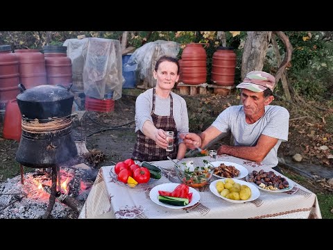 Grilled Vegetables with Plums Rakia. Village Life Routine!