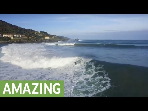 Drone footage of famous surf spot Mundaka 