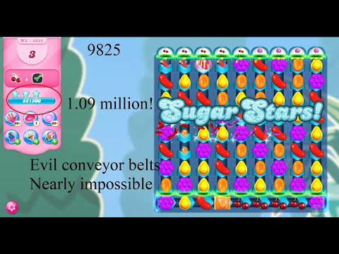 Candy Crush Saga Level #9825 evil conveyor belts no boosters nearly impossible 1.09 million!