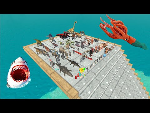 Stair Falling Into Water River - All Units - Shark, Giant Squid | Animal Revolt Battle Simulator