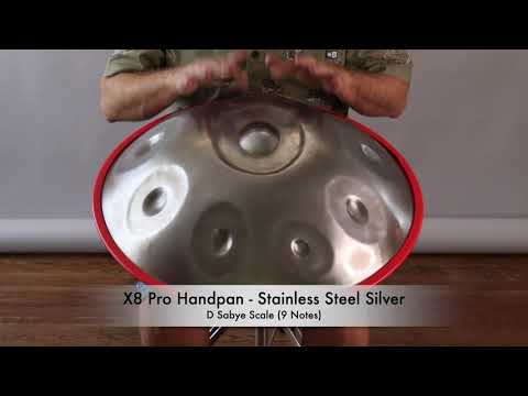 X8 Pro Handpan D Sabye Stainless Steel w/ Bag, D3/ G3, A3, B3, C#4, D4, E4, F #4, A4, 23 inches