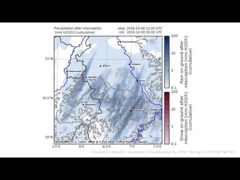 TerrSysMP monitoring run 2016-10-08 - precipitation after interception - NRW (24h)