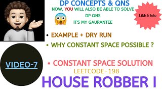 YouTube video 'House Robber I | Constant Space | DP Concepts & Qns - 7 | Leetcode 198'