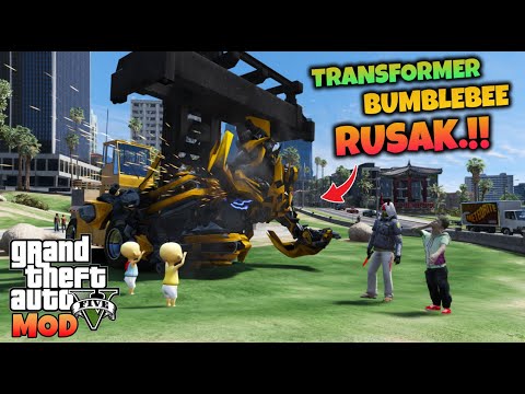 JUNIOR BAWA TRANSFORMER BUMBLEBEE YANG SUDAH RUSAK KE BENGKEL - GTA 5 MOD TRANSFORMER