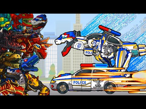 T-Rex Cops + T-Rex Cops Car - Dino Robot Battle Arena