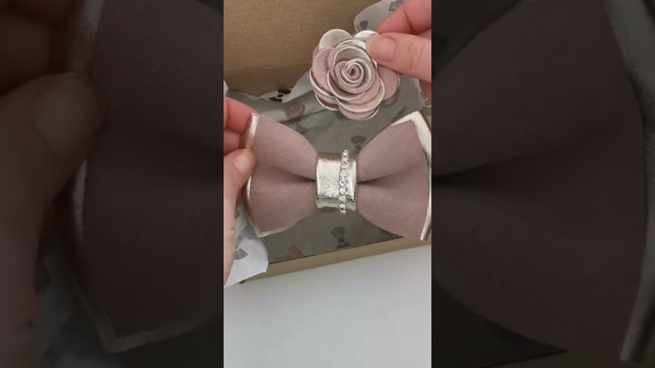 Watch video unboxing Nevestica bowtie and lapel flower pin set on champagne and dusty pink color Now unboxing Nevestica bowtie and lapel flower pin set on champagne and dusty pink color