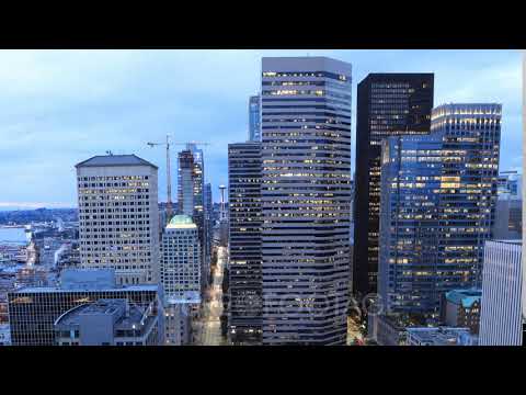 Timelapse day to night Seattle, Washington city center 4K