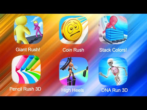 giant rush, coin rush, stack colors, pencil rush 3d, high heels, DNA run all levels HJIU78M