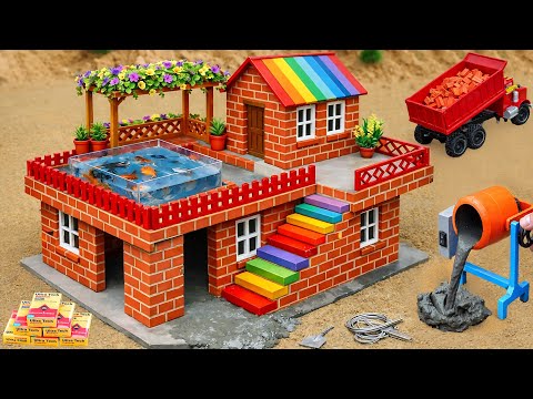 Tractor Build RC a Brick House With a Rooftop Mini Pool | DIY Construction Science Project