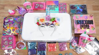 UNICORN SLIME - MIXING MAKEUP EYESHADOW, BLUSH, GLITTER, STICKERS - SATISFYING SLIME