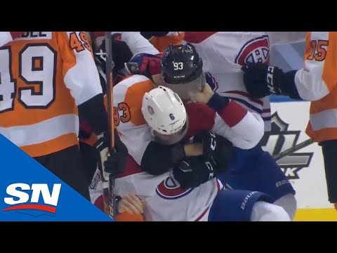 Large Scrum Ensues After Sean Couturier Blindsides Lehkonen After Canadiens Score Empty Net Goal