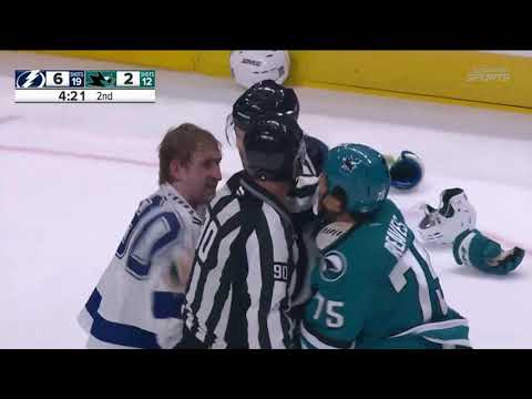 Feisty 2nd Period Between Sharks and Lightning After J.J. Moser Throws Hit On Macklin Celebrini