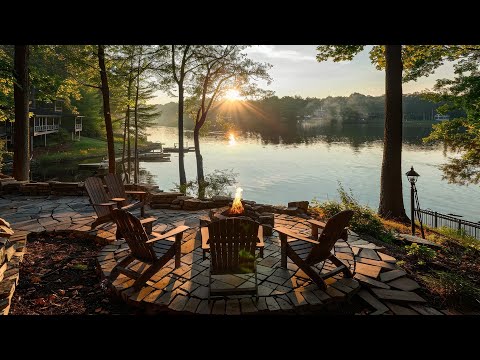 Soothing Lake Sounds with a Fire Pit Crackling helps to Relax, Study, Focus | Relaxing Lakeside