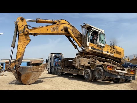 Transporting The Liebherr 984 Excavator On Side - Fasoulas Heavy Transports