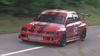 preview picture of video 'Extremely loud Mitsubishi Lancer EVO 8 with side pipes, Gottlieb Häfliger at Bergrennen Reitnau 2013'